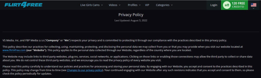 Screenshot Flirt4free Privacy Policy