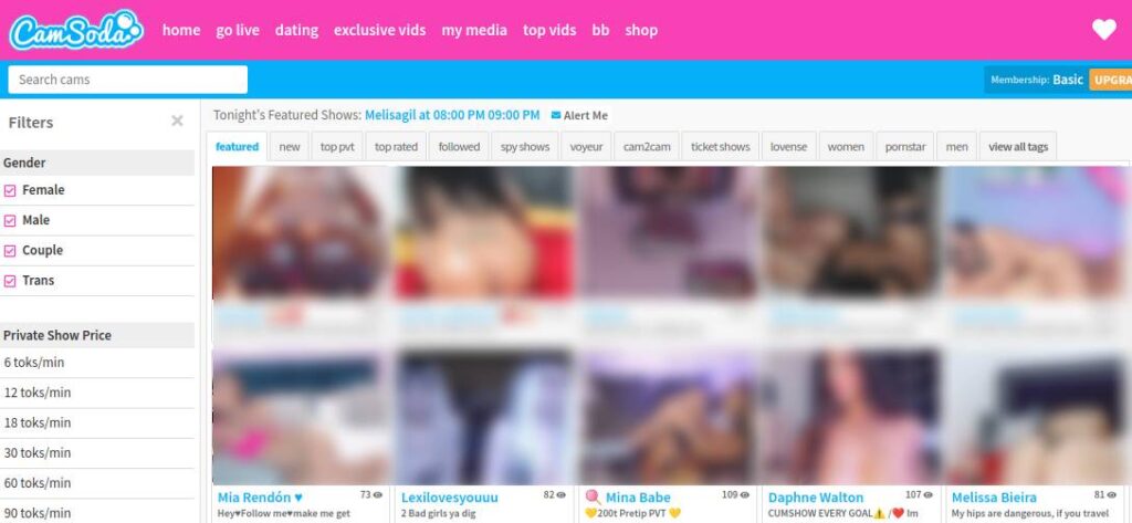 CamSoda Main Page With Cam Girls