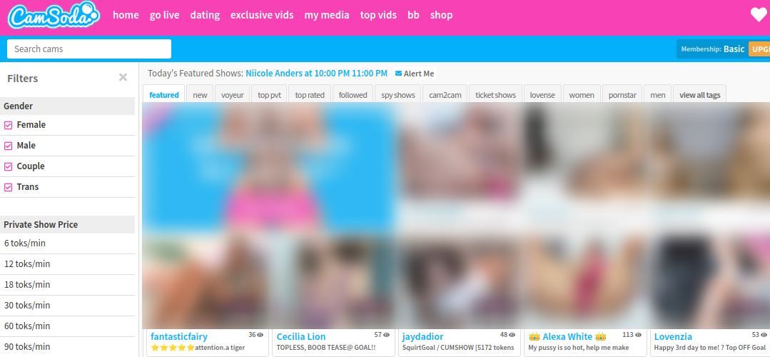 CamSoda General Page Screenshot
