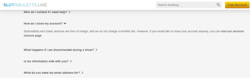 Screenshot SlutRoulette Closure Account