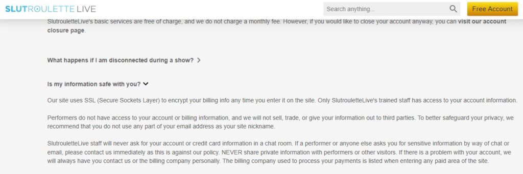 Screenshot SlutRoulette Safety Policy