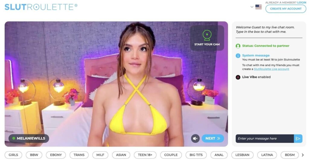 Screenshot Slutroulette Cam Model in Yellow Bra
